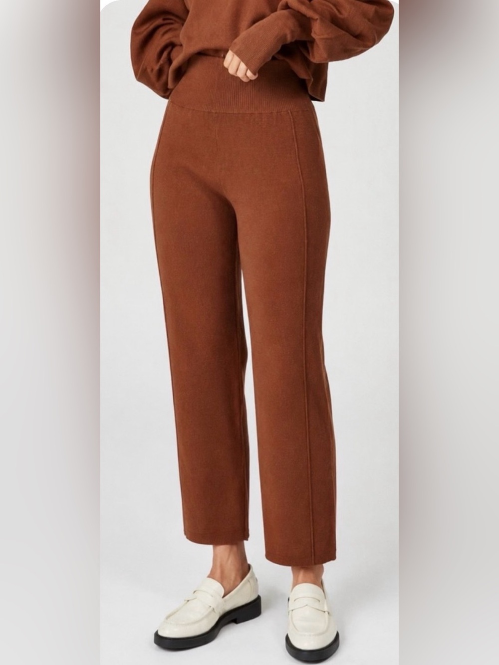 Silk & Salt Knit Pants High Elastic Waist Pull On Straight Leg Brown XXL Lounge